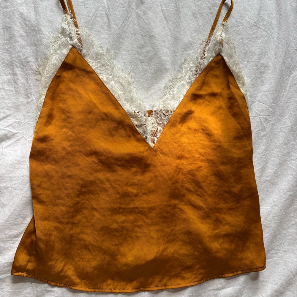 Elegant Lace Trimmed Satin Cami Top